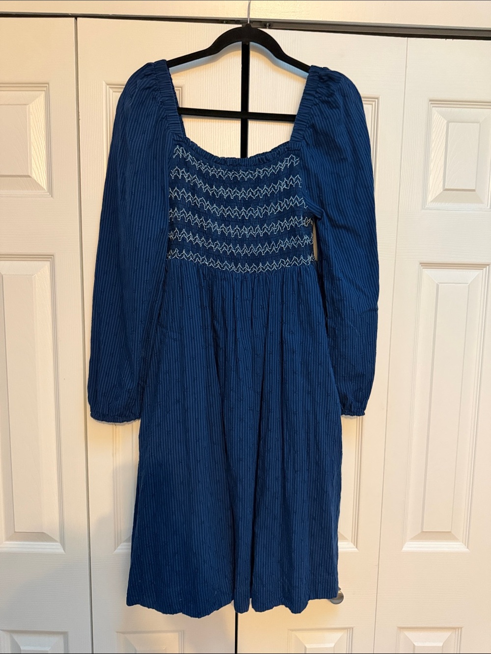 Draper James RSVP Navy Smocked Long-Sleeve Midi Dress